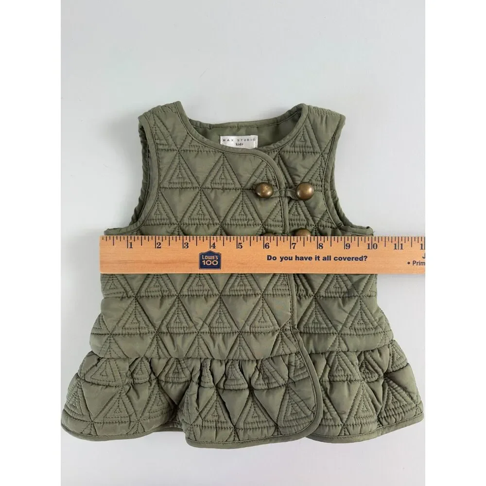 Max Studio Kids Green Geometric Quilted Vest Girls Size 18 Months